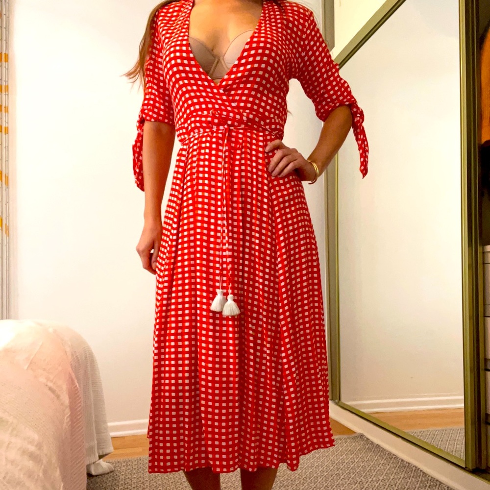 Faithfull The Brand Red Gingham Wrap Dress